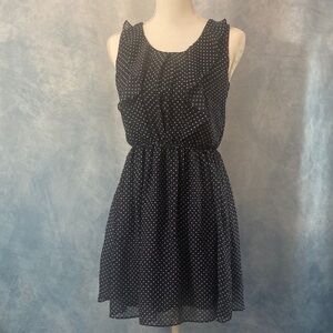 Iz Byer XS Navy & White Dotted Flowy Dress With Lining Elastic Waist Sleeveless